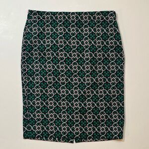 J. Crew Green Patterned Pencil Skirt Size 8